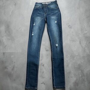 Women’s VIP Slim Distressed Dark Blue Jeans